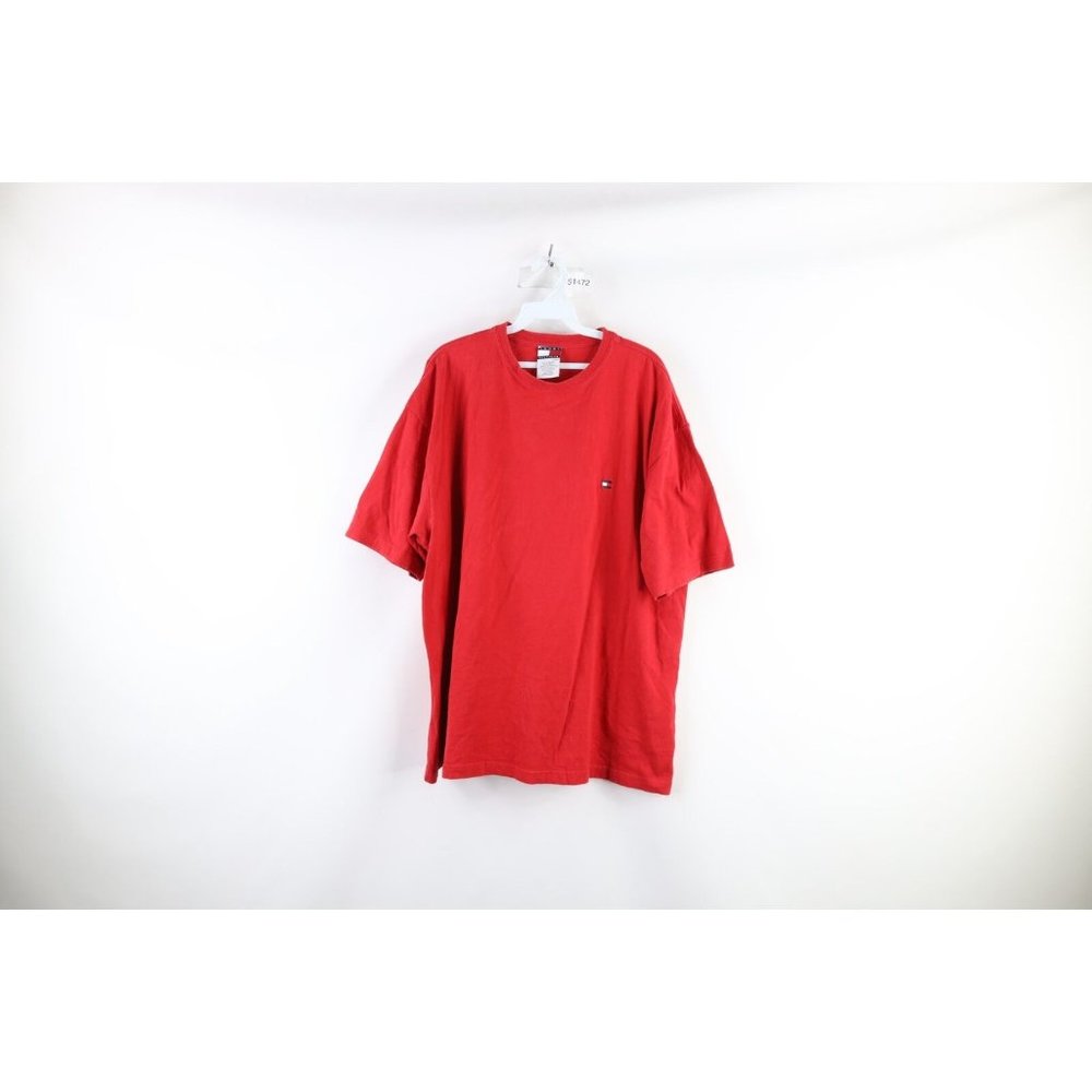 Vintage 90s Tommy Hilfiger Mens Size XL Faded Short Sleeve T-Shirt Red Cotton - Picture 1 of 8